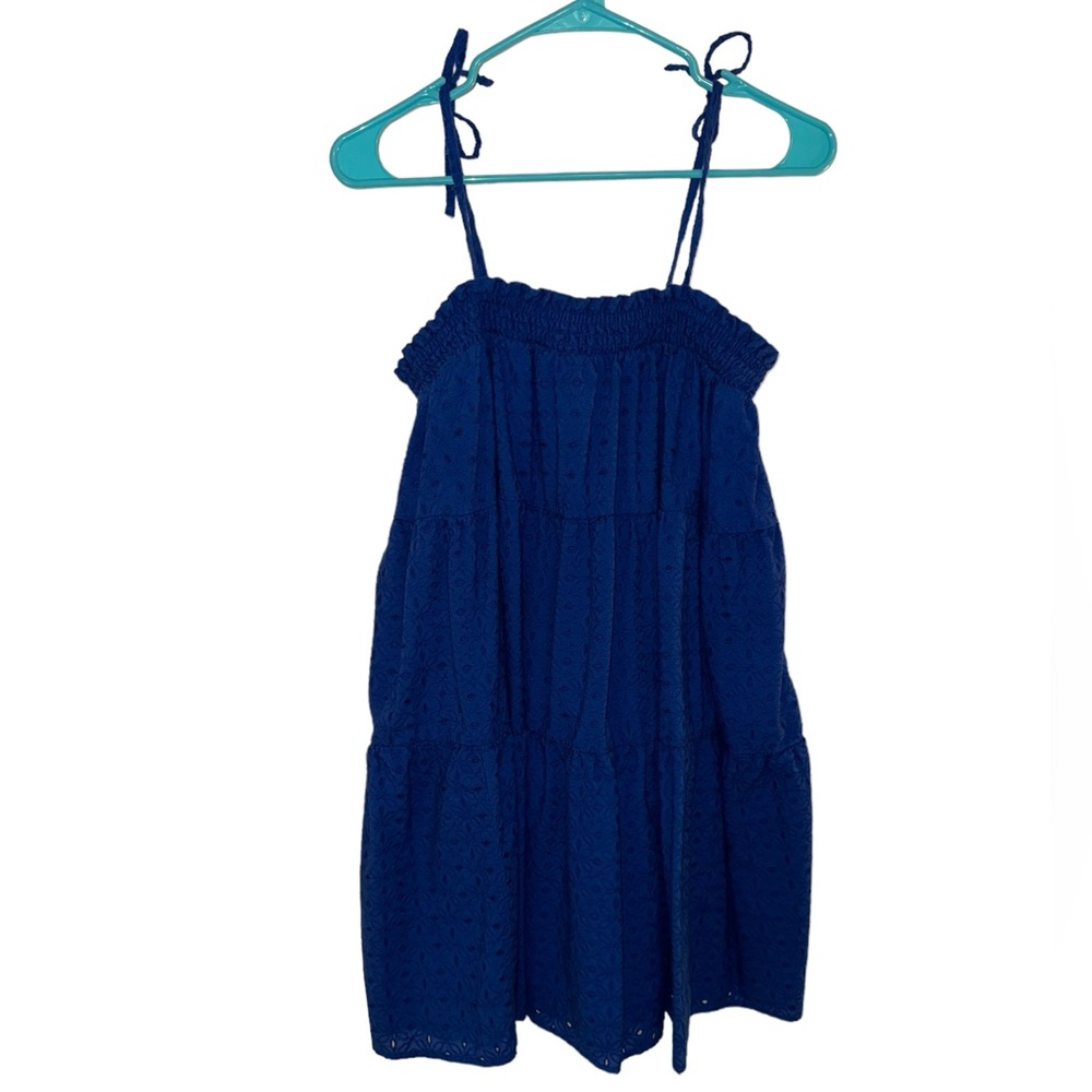 Crown & Ivy Colbaly Blue Mini Dress-Eyelet, Cottage, Coastal, Boho, Maximalist! - Picture 4 of 15
